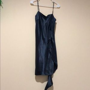 Dark charcoal satin dress with ruffle seem